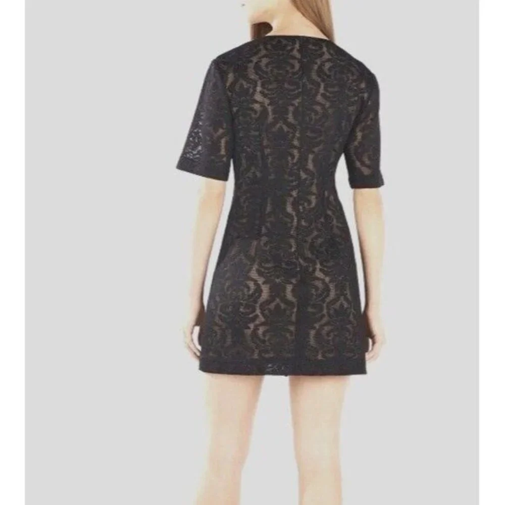 BCBGMaxAzria Ceara Mini Dress 2 Black Lace Cocktail Short Sleeve LBD NEW - Picture 3 of 11